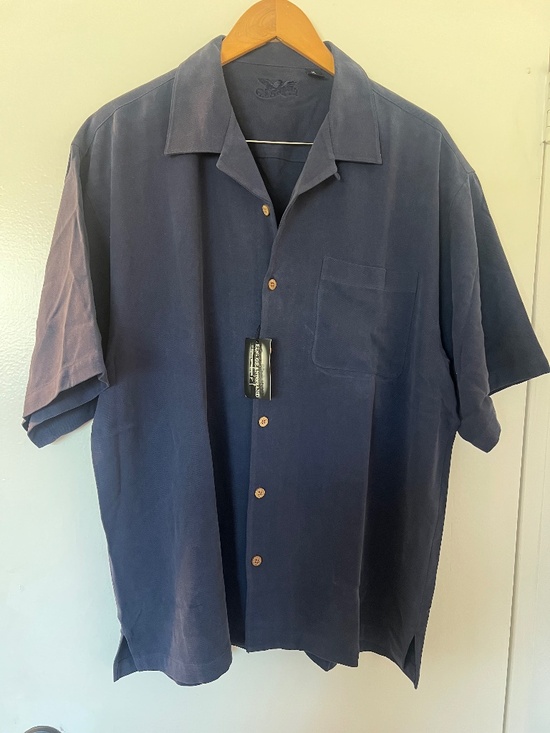 Eagle Dry Goods Other - Eagle Dry Goods 100% Silk Button Down Short Sleeve Shirt Men's XL Navy Blue